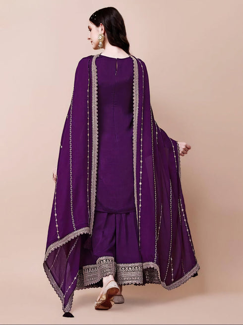 Lavender Viscose Chinon Sharara Suit Acy6937 Closure View